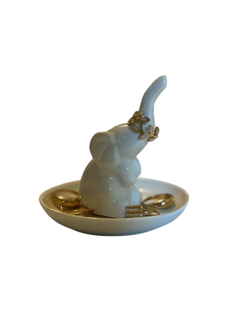 NIB White Ceramic Elephant Ring Holder Jewelry Dish